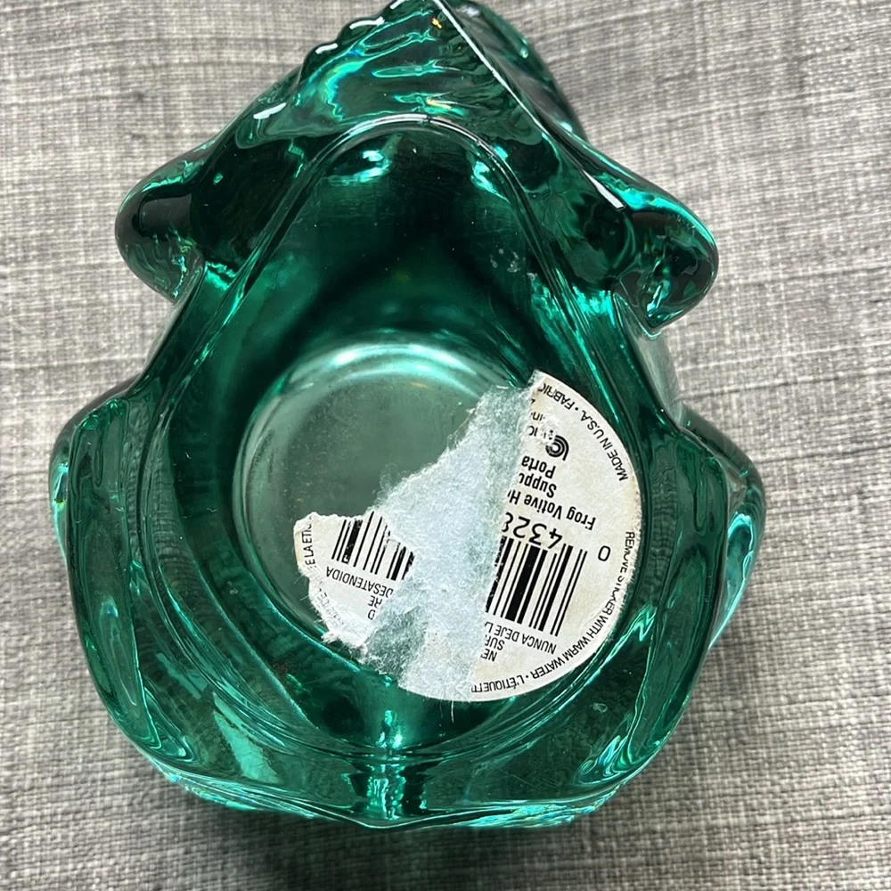 Vintage Green Frog Glass Votive Candle Holder Cute 90's